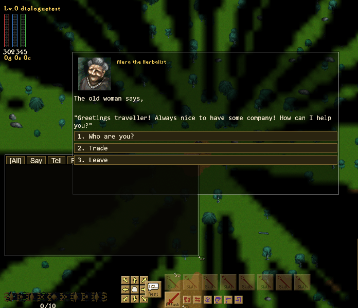 A conversation window showing a portrait of an old woman and three numbered reply options.