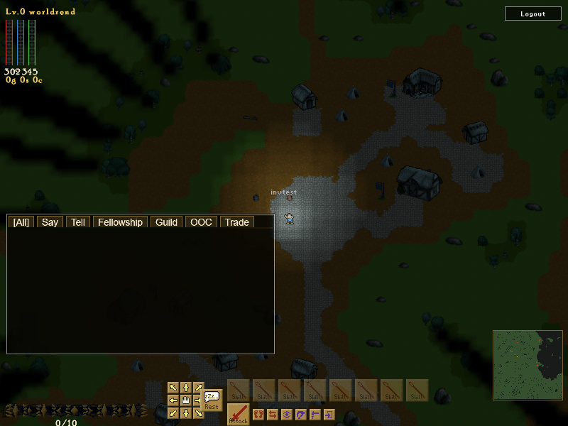 The same forest scene at midnight, lit only by a warm pool of torchlight around the character.